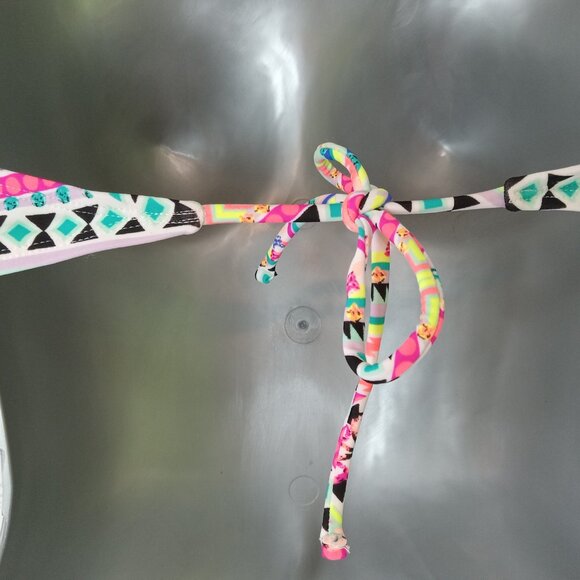 Op Swim Size 7-9 Medium Bikini Top Bandeau Striped String Halter Beach Neon - Picture 10 of 16